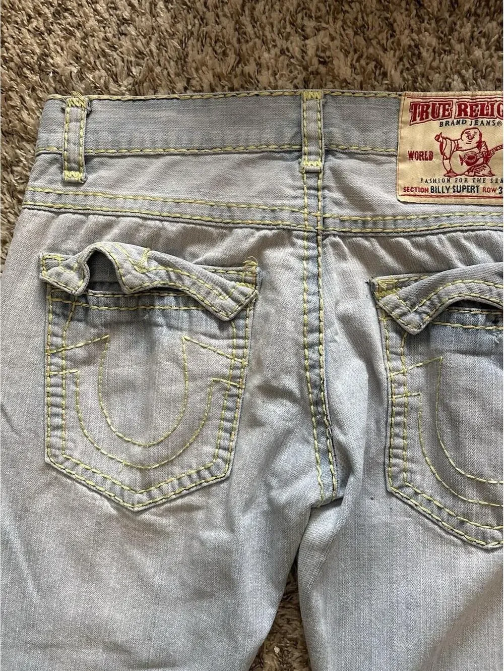 True Religion Billy Super T Denim Jeans Men’s Light Wash Distressed Size 34x30